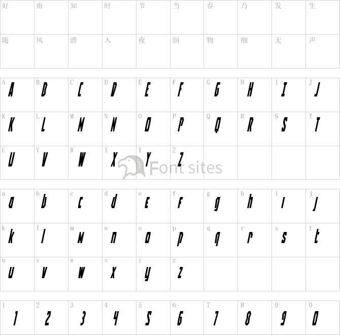 Battleworld Condensed Italic.ttf映射图