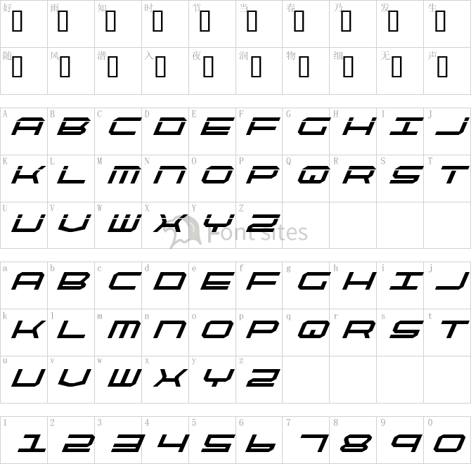 QuickTech Bold Italic.ttf映射图